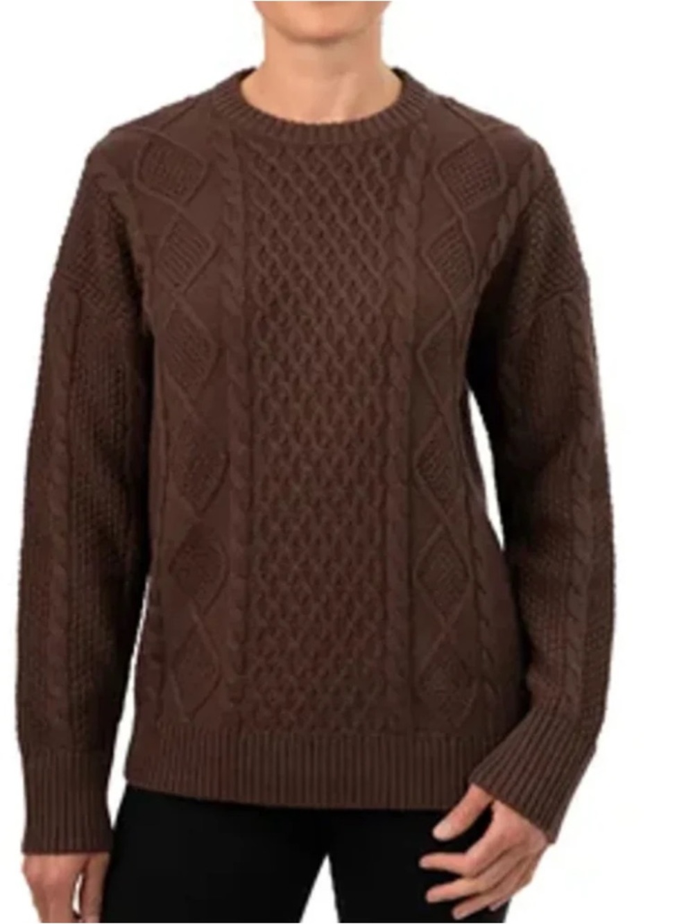 Kersh Brown Cable Knit Crewneck Sweater